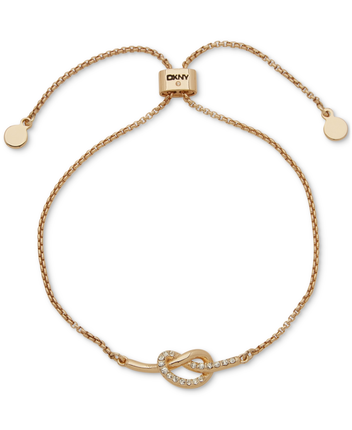 Dkny Gold-tone Pave Knot Accent Slider Bracelet In Crystal White