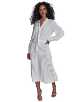 Calvin Klein - Women's Tie-Neck Pleated-Skirt Dress