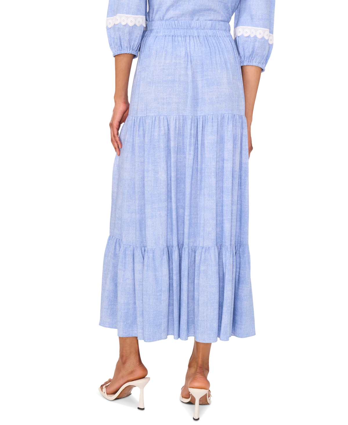 Sam & Jess Petite Drawstring-waist Tiered Maxi Skirt In Light Blue Wash