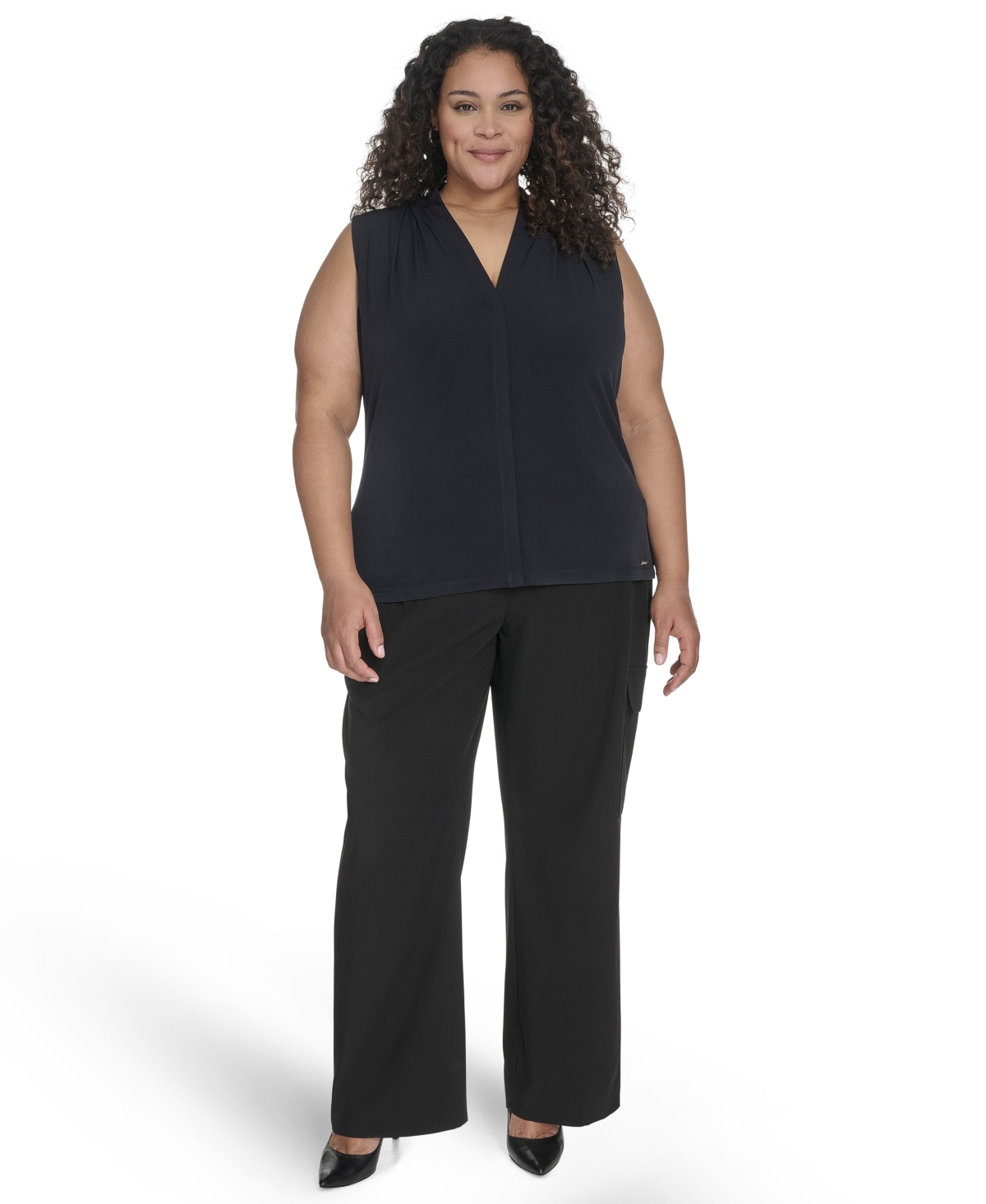 Calvin Klein Plus Size Sleeveless V-neck Top In Navy
