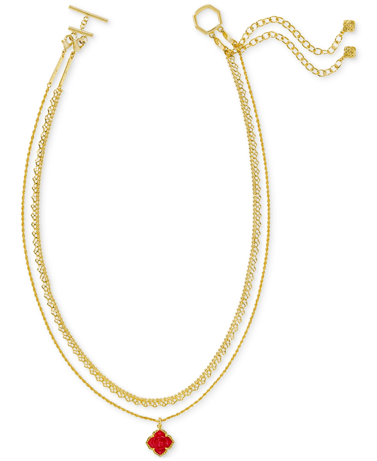 Kendra Scott Mother-of-pearl Rose Convertible Layered Pendant Necklace, 15" + 3" Extender In Gold Red Mother Of Pearl