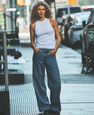 DKNY Jeans - Women's Rhinestone High-Rise Wide-Leg Jeans