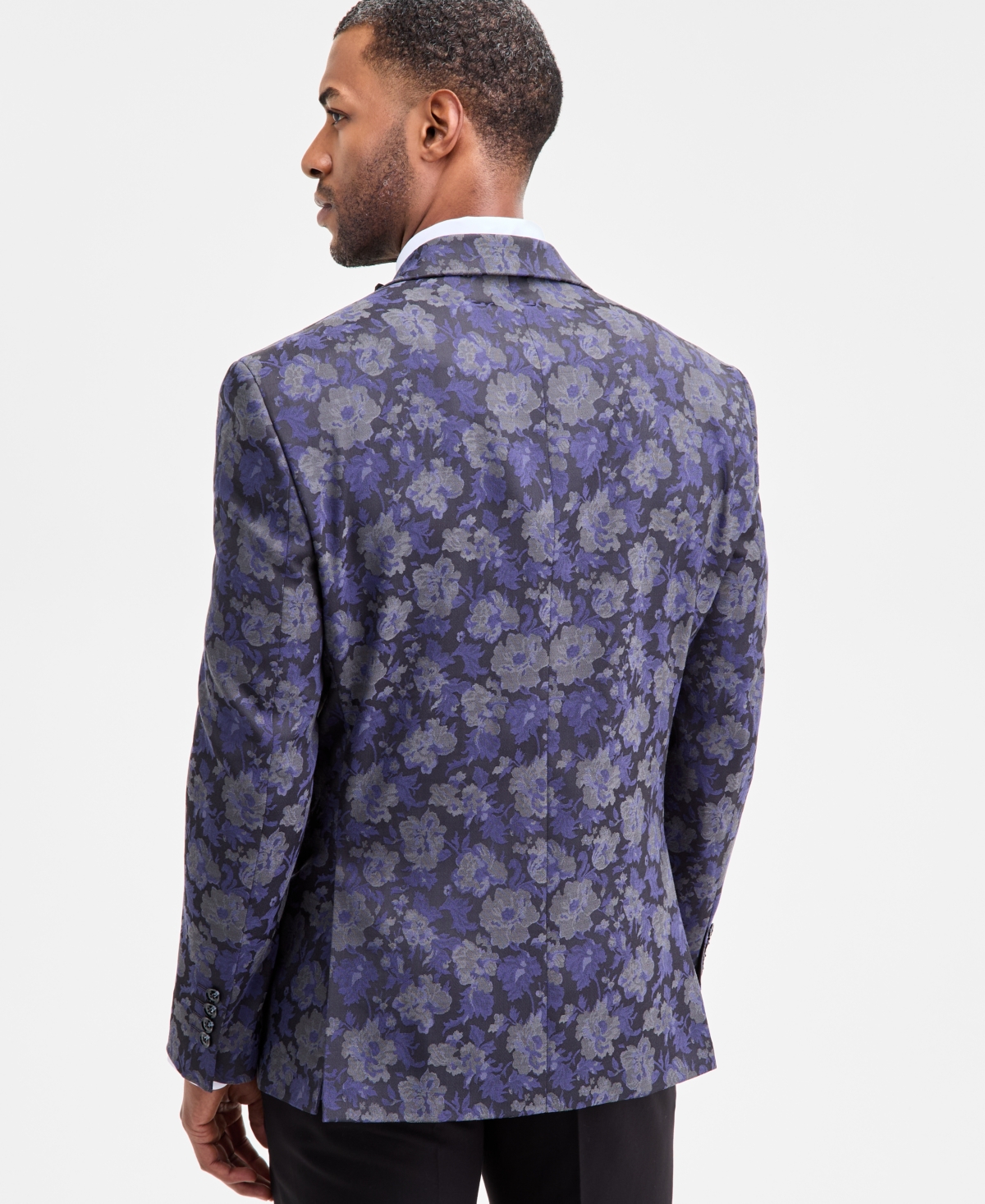 Tayion Collection Men's Classic-fit Gray & Purple Floral Jacquard Dinner Jacket In Multi