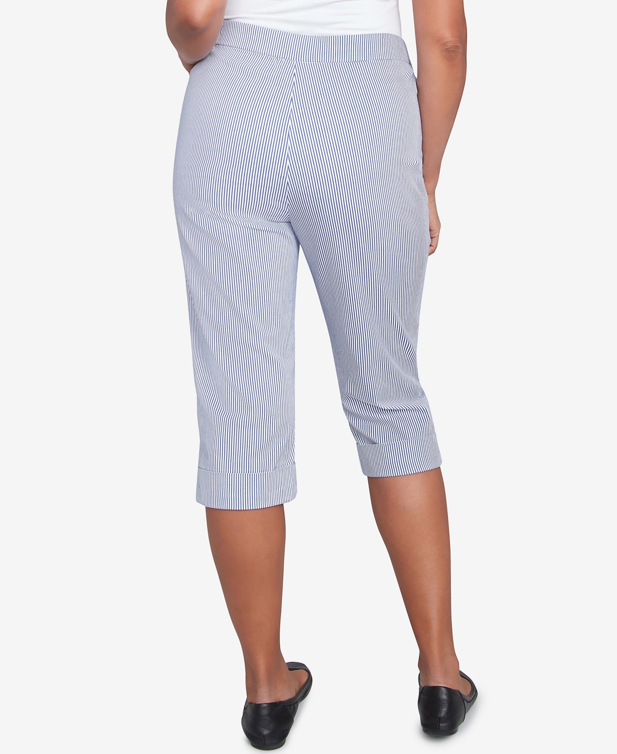 Alfred Dunner Petite Land Of The Free Striped Cuffed Clamdigger Pants In Blue