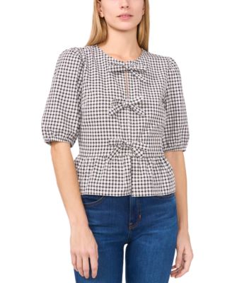 CeCe - Women's Gingham Bow-Front Peplum Top