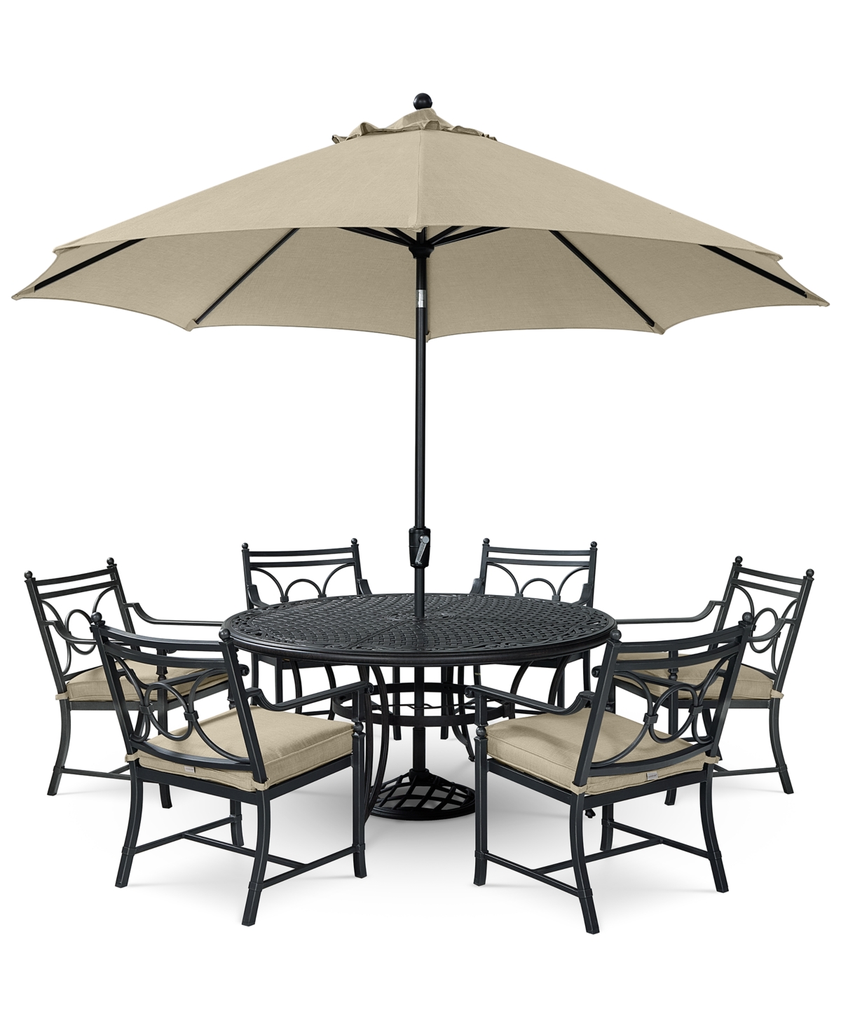 AGIO WYTHBURN OUTDOOR DINING 7PC SET (60" ROUND TABLE & 6 SCROLL DINING CHAIRS), CREATED FOR MACY'S 
