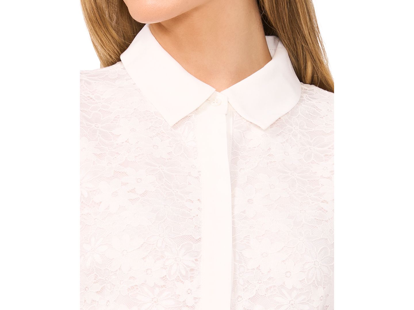 Женская рубашка CeCe Lace Short-Sleeve Shirt, цвет: Слоновая кость — фото 3