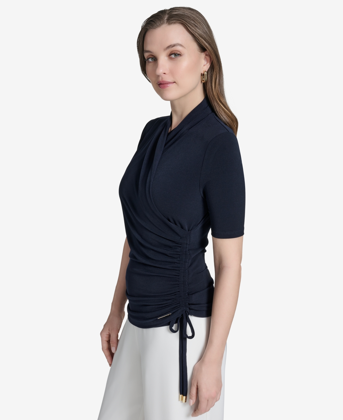 HALSTON WOMEN'S RUCHED FAUX-WRAP TOP 