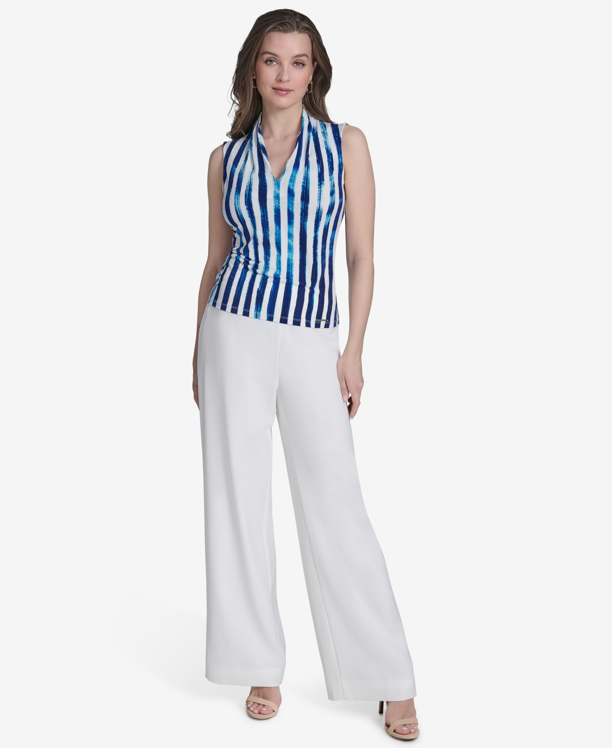 Shop Halston Women's Striped Sleeveless Top In Watercolor