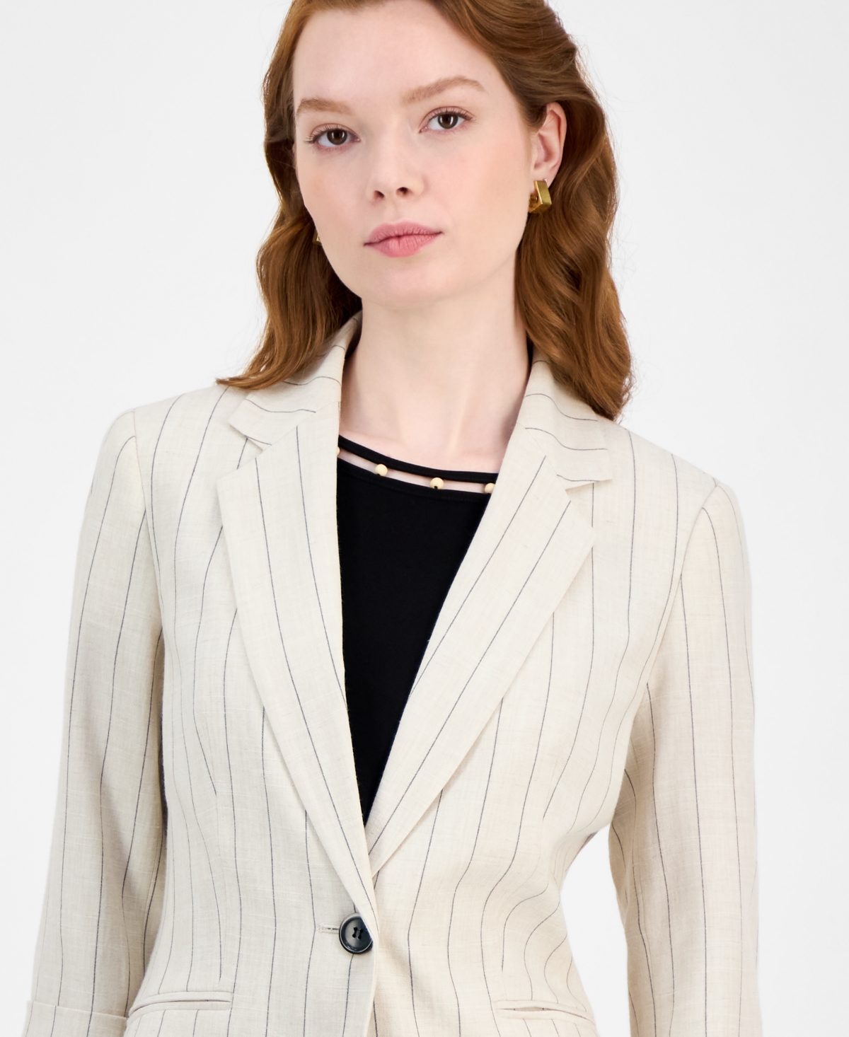 Kasper Women's Pinstripe Notch-collar 3/4-sleeve Jacket, Regular & Petite Sizes