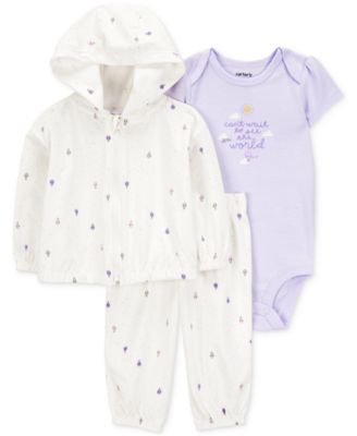Carter's - Baby Girls Cotton Balloons-Print Little Cardigan, Bodysuit & Pants, 3 Piece Set
