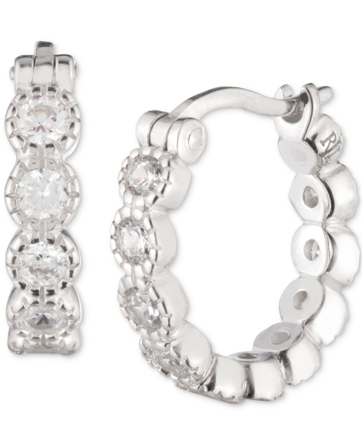 Ralph Lauren Sterling Silver Medium Cubic Zirconia Hoop Earrings, 1.16"