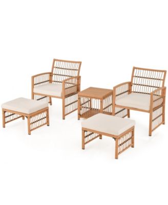 5 PCS Rattan Outdoor Patio Conversation Set  w/ Coffee Table & Ottomans