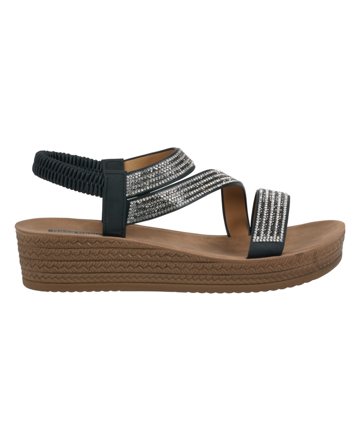 Gc Shoes Women's Ruby Embellished Cross Strap Wedge Sandals In Black
