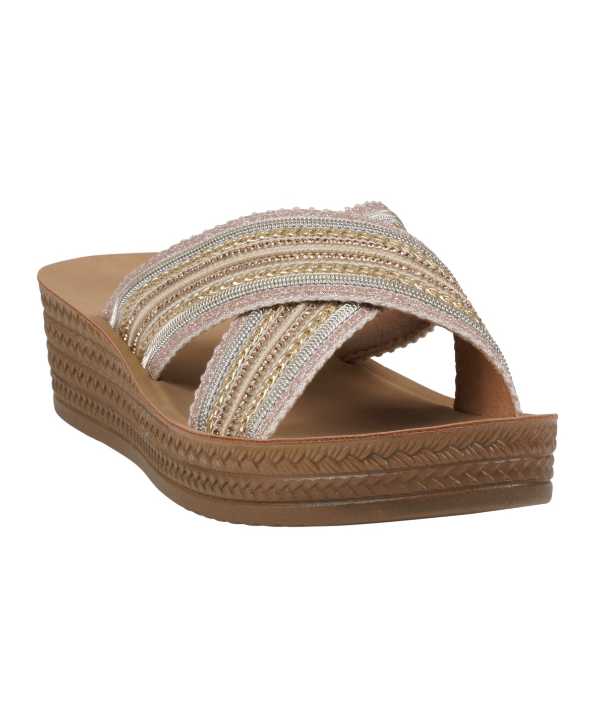 Women's Robyn Embellished Crisscross Strap Wedge Sandals - Gold