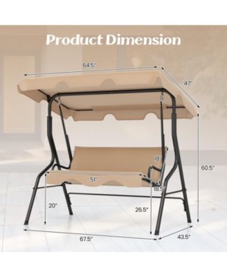 3 Seat Outdoor Patio Canopy Swing with Cushioned Steel Frame
