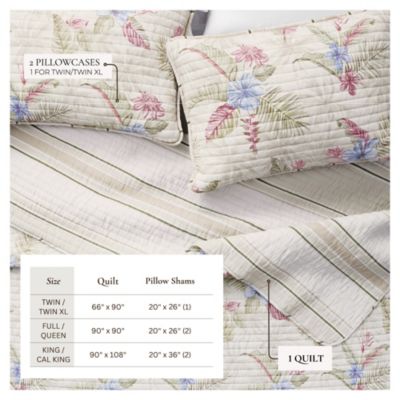Cotton Stitched Reversible Tropical Palm Quilt and Sham Set