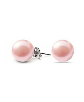 Set Of 3 White Black Pink Simulated Pearl Stud Ball Earrings Sterling Silver 8MM