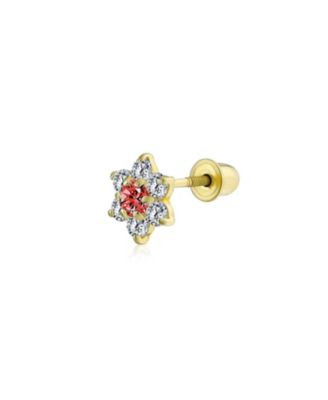 Tiny Minimalist Cz Cubic Zirconia Cluster Open Flower Yellow 14k Real Gold Stud Earring 1 Piece Screw Back