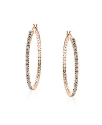 Pink White Black Cubic Zirconia Pave CZ Thin Inside Out Large Big Hoop Earrings Silver Rose Gold Plated 1.75 Inch Diameter