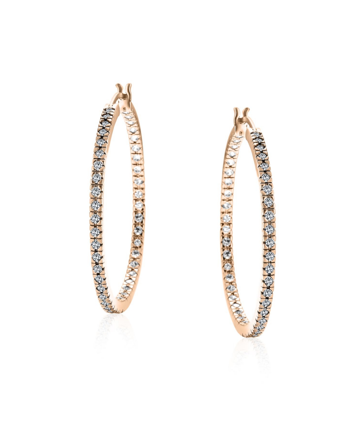 Bling Jewelry Pink White Black Cubic Zirconia Pave Cz Thin Inside Out Large Big Hoop Earrings Silver Rose Gold Plated 1.75 Inch Diameter