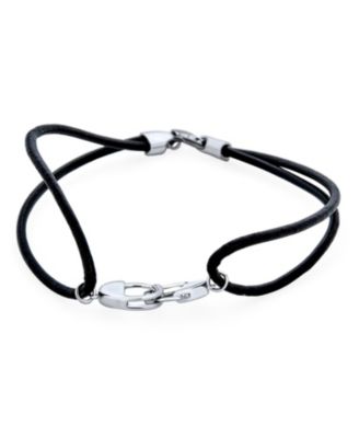 Minimalist Wrap Bracelet Leather Cord with Sterling Handcuff Design