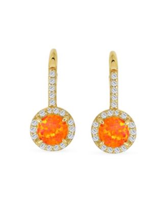 Cubic Zirconia Halo CZ Square Round Solitaire Circle White Orange Fire Created Opal Drop Earrings Rose Gold Plated Sterling Silver
