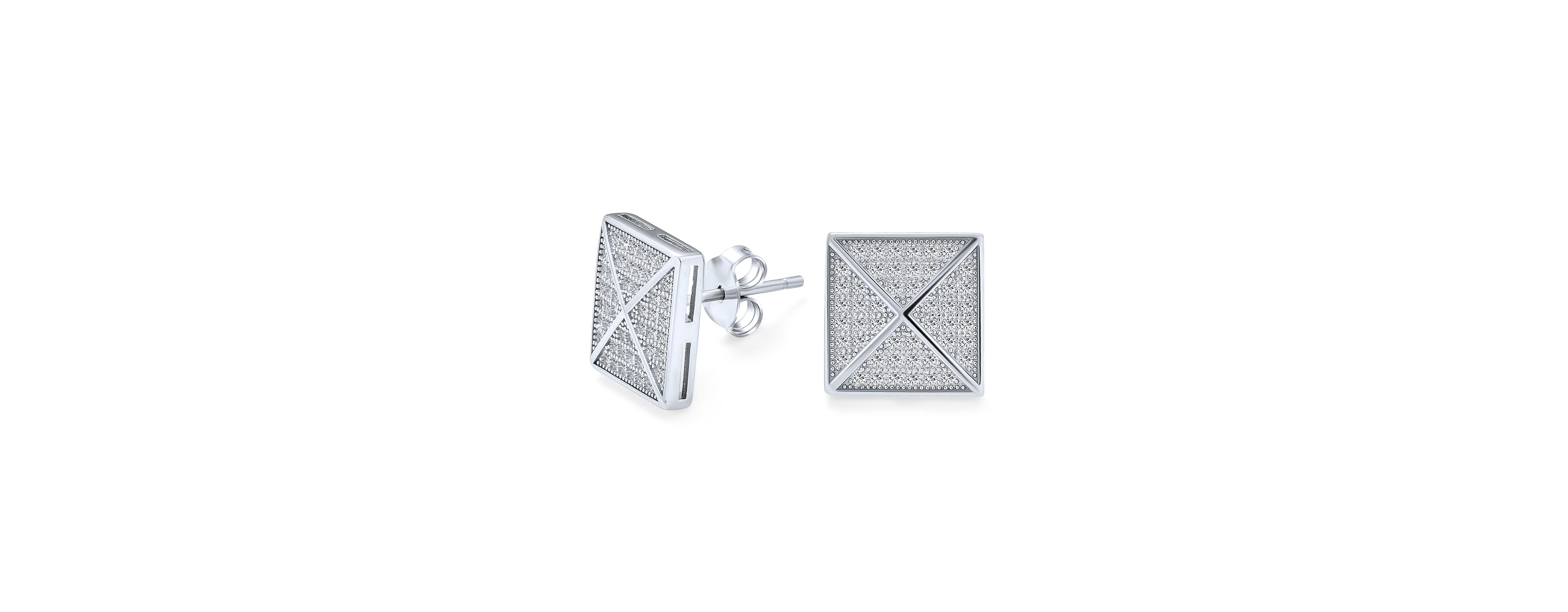 Bling Jewelry Geometric Square Cubic Zirconia Pave Cz Pyramid Stud Earrings .925 Sterling Silver