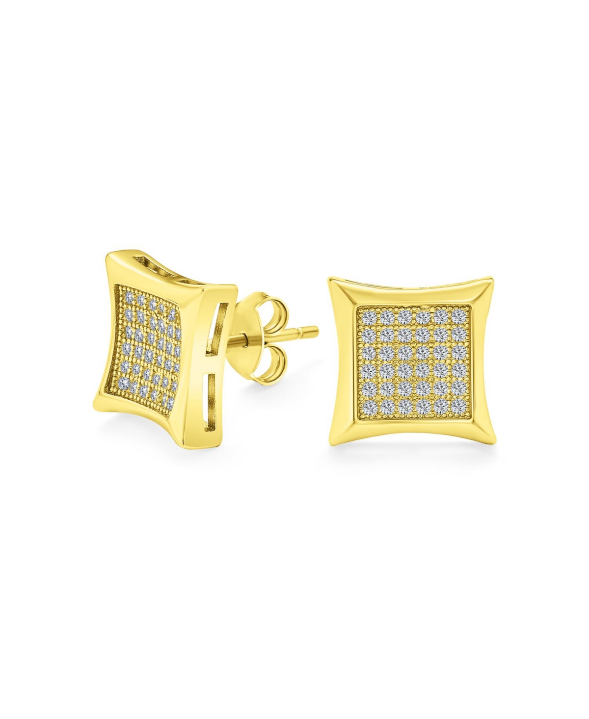 Square Shaped Cubic Zirconia Micro Pave Cz Kite Stud Earrings Gold Plated .925 Sterling Silver - Gold