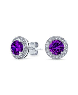 Colorful CZ Halo Solitaire Stud Earrings in Rose Gold Sterling Silver