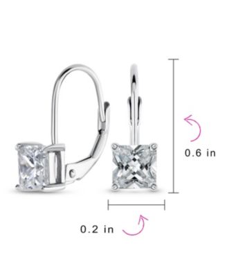 Classic Cubic Zirconia Square Princess Cut Solitaire Square CZ Lever back Earrings Gold Plated .925 Sterling Silver