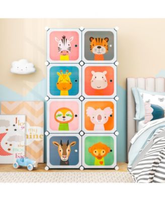 8-Cube Kids Wardrobe Closet with Clothes Hanging Section and Doors