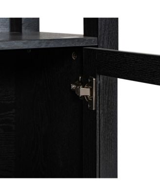 Omaha Modern Farmhouse Storage Cabinet Bookcase, Glass Doors And Open Shelves