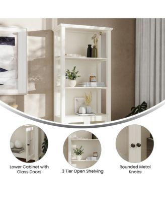 Omaha Modern Farmhouse Storage Cabinet Bookcase, Glass Doors And Open Shelves