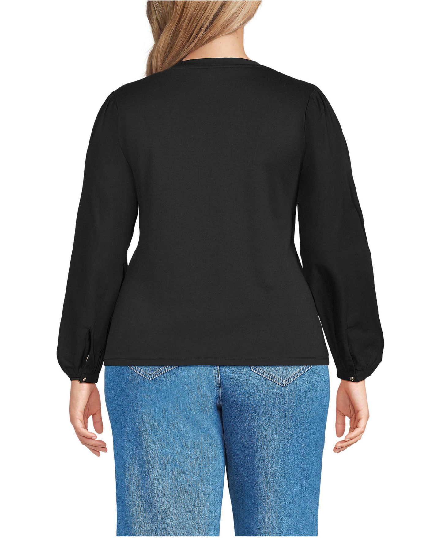 Женский топ Lands' End Plus Size Supima Interlock Scoop Neck Blouson Sleeve, цвет: Чёрный — фото 2