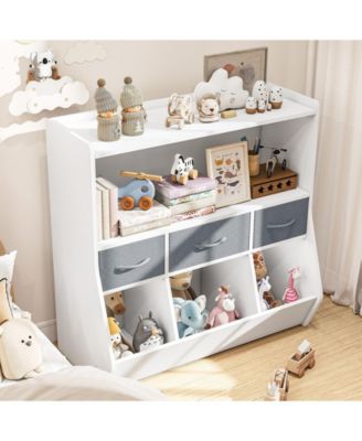 1 Pc MDF Non-Woven Fabric Rounded Edge 3-Drawer Open Cubbies Toy Storage Organizer