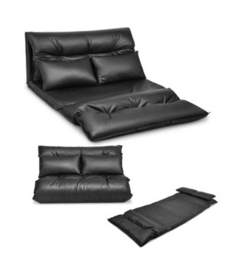 Foldable PU Leather Leisure Floor Sofa Bed with 2 Pillows