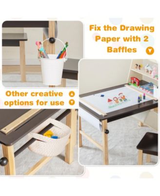 Kids Art Table and Chairs Set with Paper Roll and Storage Bins