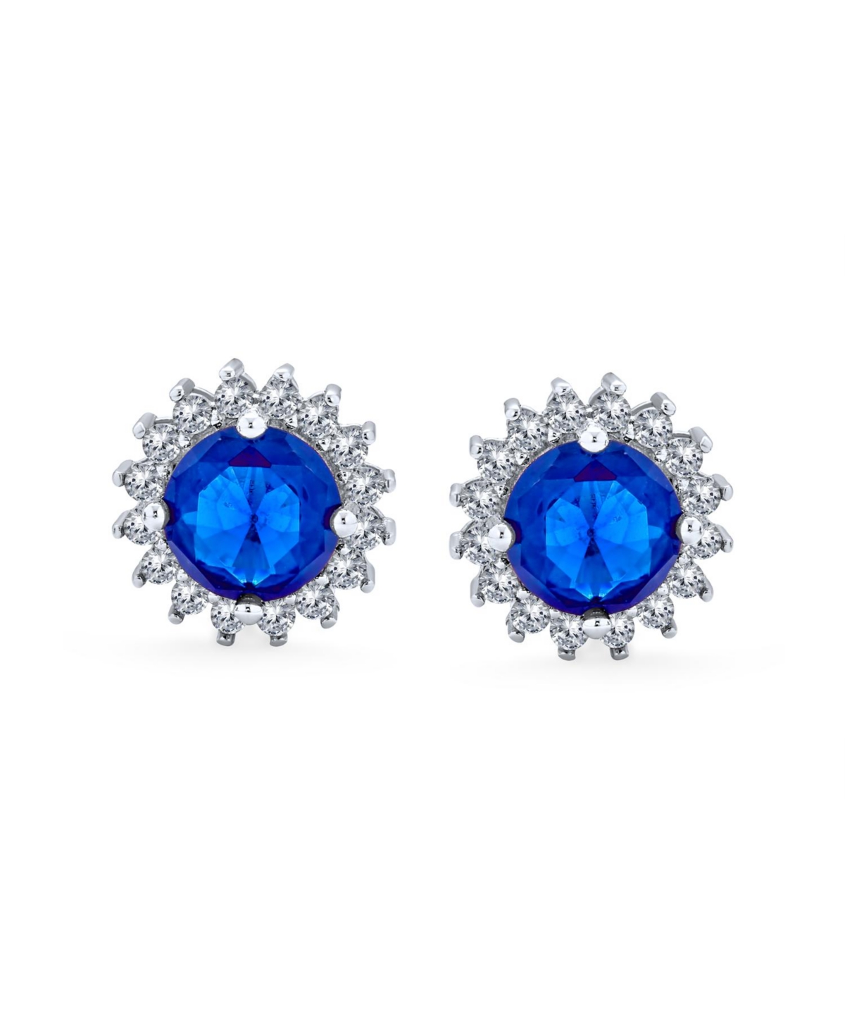 Bling Jewelry 4CT Oval Royal Blue Cz Stud Earrings Simulated Sapphire Halo Sterling Silver 11MM
