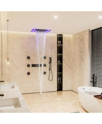 LED Lights, Body Jets and Slide Bar Thermostatic Flush Ceiling Mounted Complete Shower System
