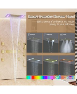 LED Lights, Body Jets and Slide Bar Thermostatic Flush Ceiling Mounted Complete Shower System