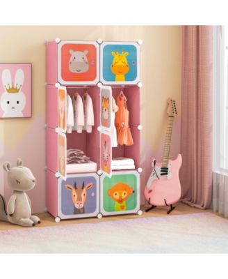 8-Cube Kids Wardrobe Closet with Clothes Hanging Section and Doors