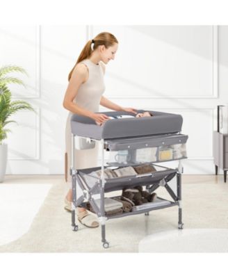 Portable Baby Changing Table with Wheels and Large Storage Rack