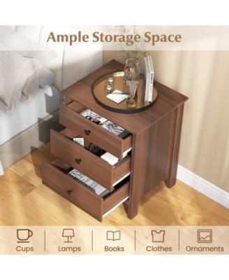 3-Drawer Nightstand with Wooden Finish for Bedroom
