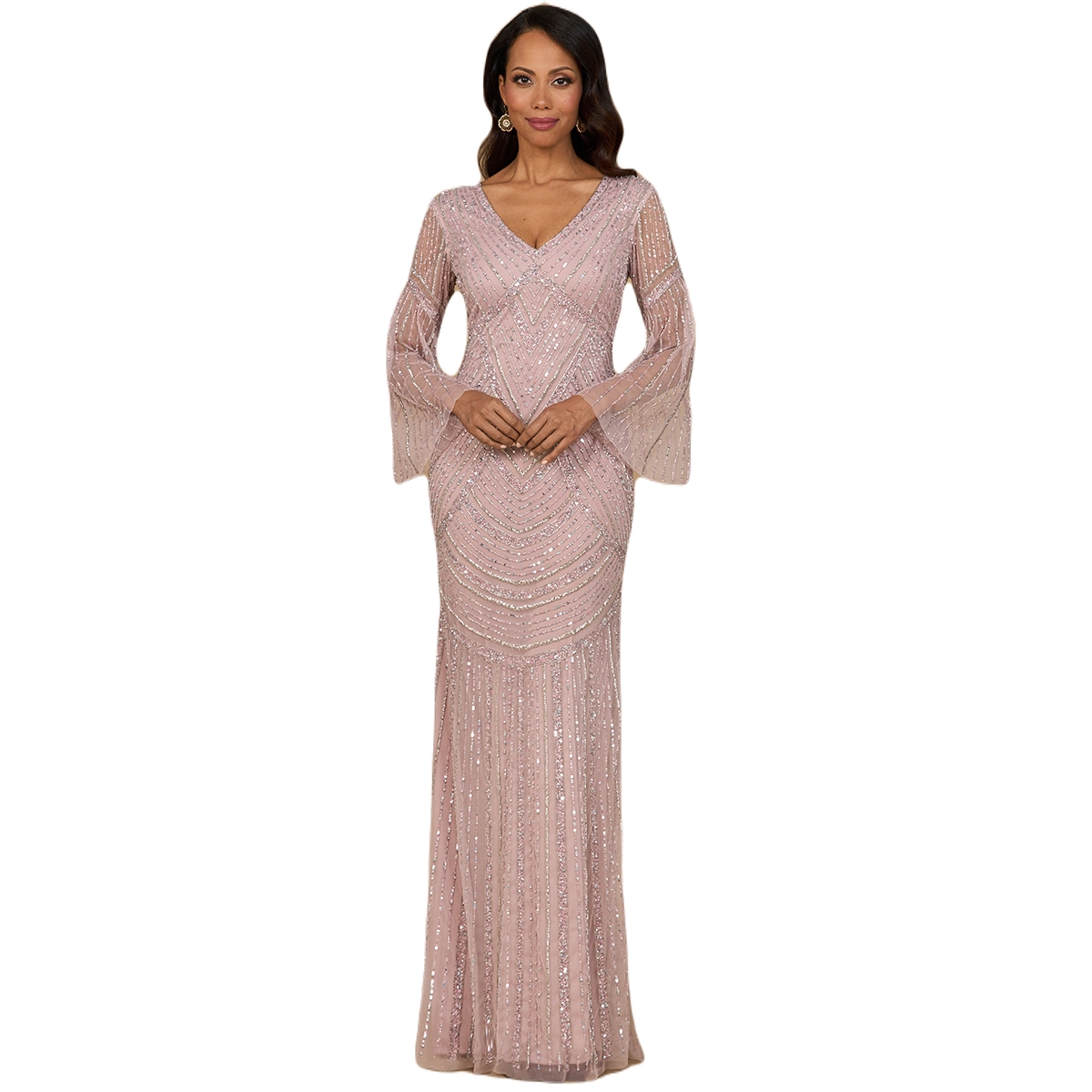 Women's Long Sleeve Beaded Gown - Blush