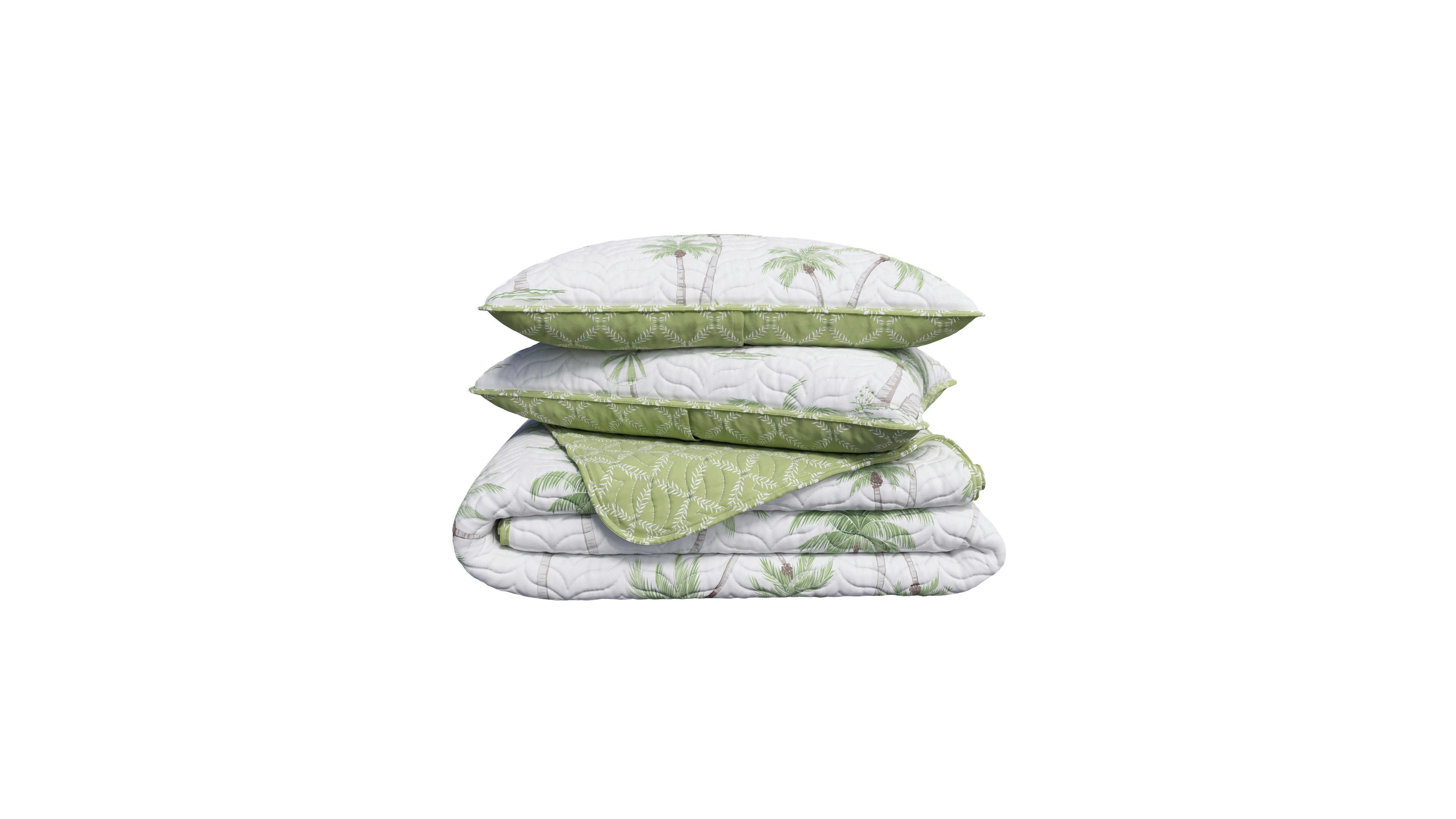 Linery & Co. 3-Piece Tropical Palm Sitched Quilt Set with Shams