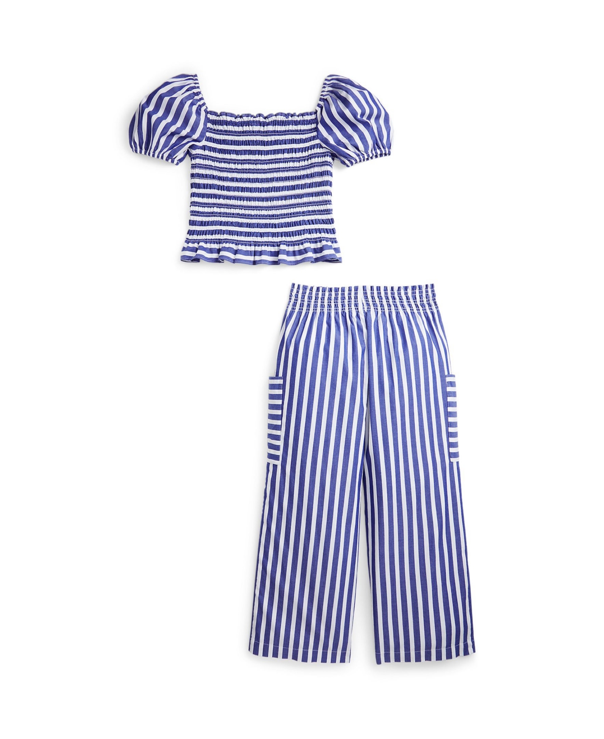 Polo Ralph Lauren Striped Cotton Top & Cropped Pant Set In Royal White