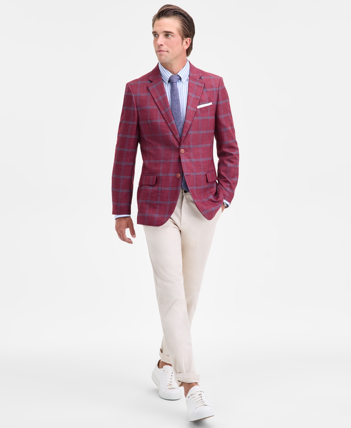 Men's Modern-Fit Stretch Pattern Sport Coat - Burgundy Windowpane