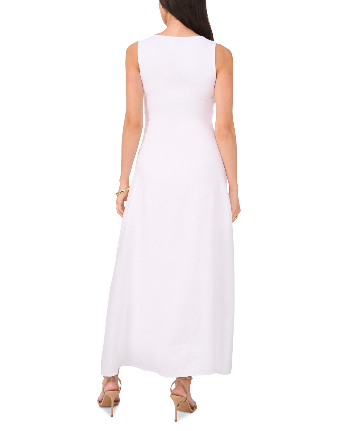 Shop Vince Camuto Women's Square-neck Linen-blend Dress In Ultra White