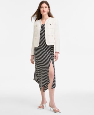Bar Iii Womens Tweed Jacket Striped Cowlneck Dress Exclusively At Macys